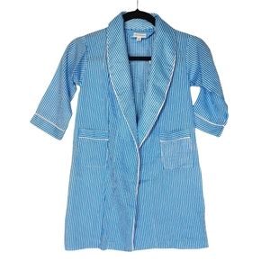 VTG SAKS FIFTH AVENUE Blue White Thin Pinstripe Kid's Sleepwear Robe 5